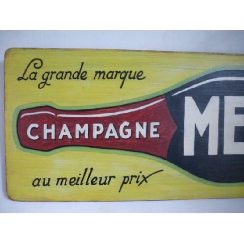Groot vintage houten reclame bord/Mercier Champagne/drank