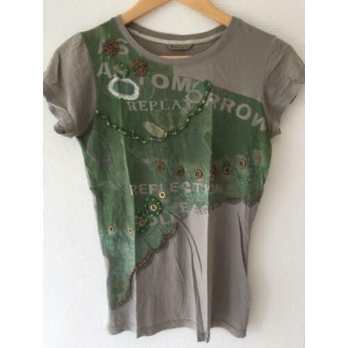 T-Shirt Replay grijs/groen maat s