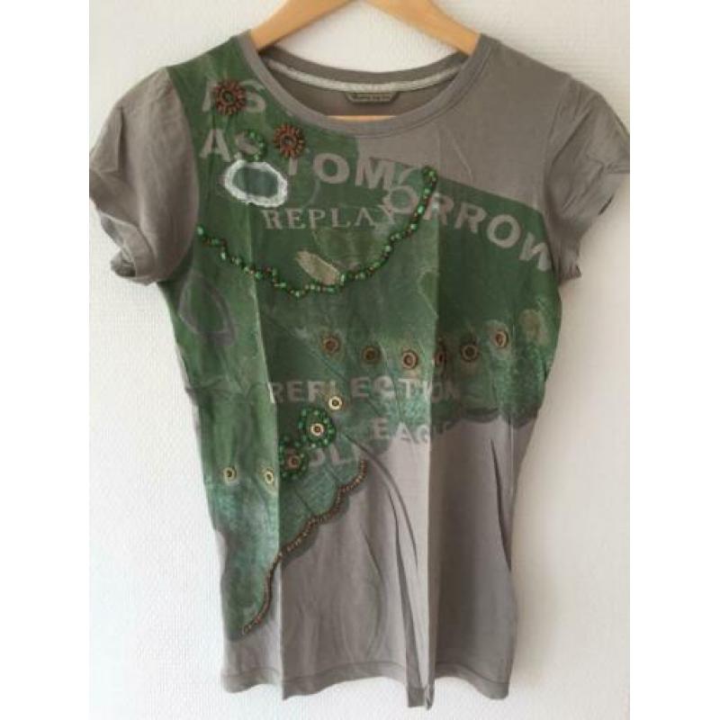 T-Shirt Replay grijs/groen maat s
