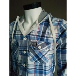 B keus: Superdry overhemd. Blauw Wit Rood. Maat L. Pluisjes