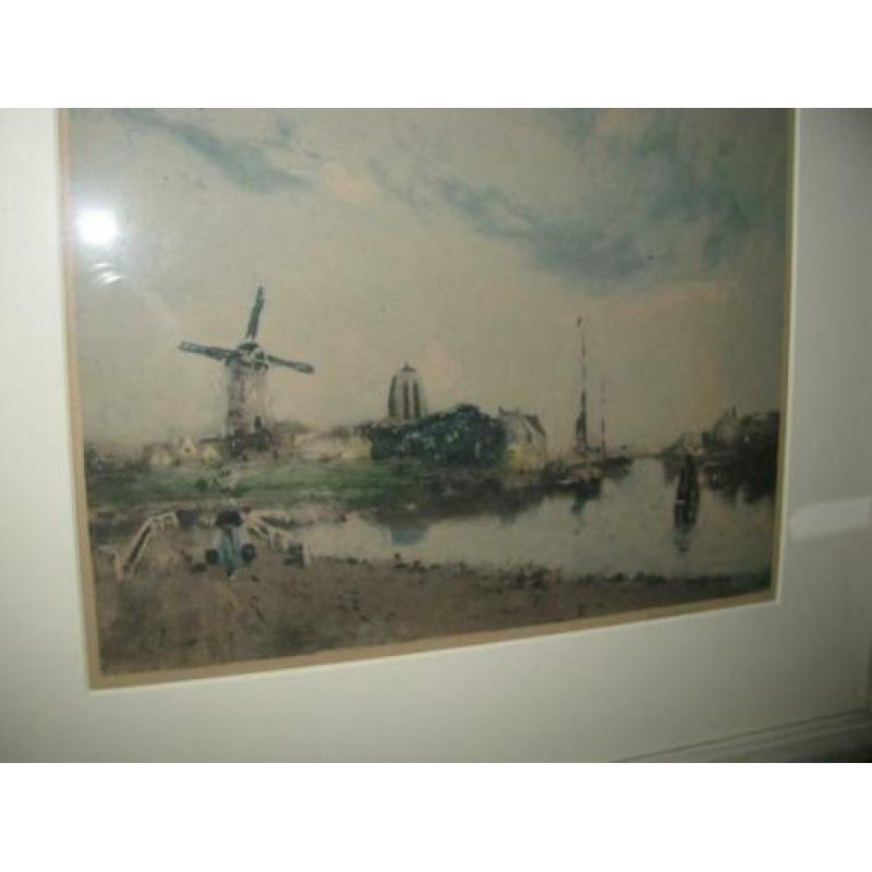 Henri Cassiers (1858-1944), kleuren ets, hollands landschap