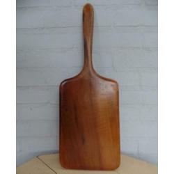 Grote houten dunne handspiegel facet geslepen design fifties
