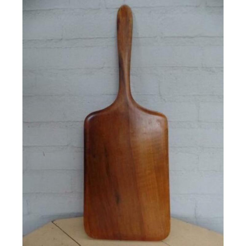 Grote houten dunne handspiegel facet geslepen design fifties
