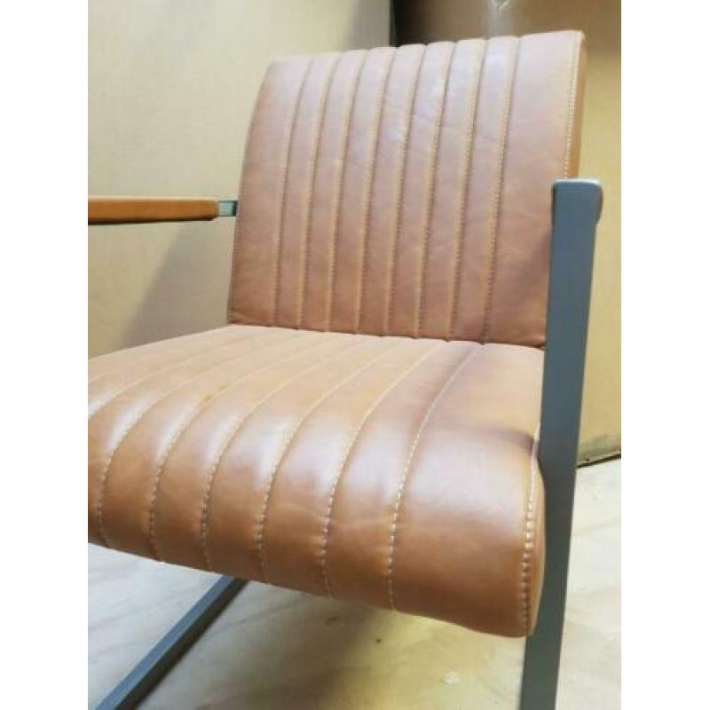 Industriële eetkamerstoelen in cognac leder 8 stuks!!