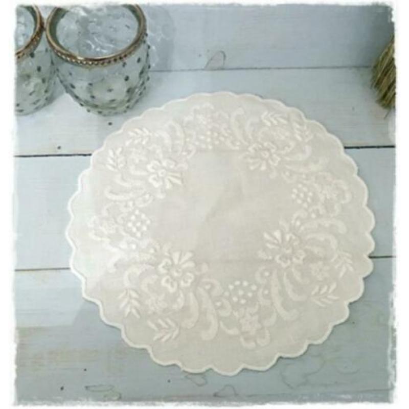 Rond kleedjes, bloempjes, 22 cm. leuk onder een stolp