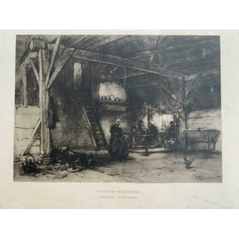 Antieke prent 1900 J. Bosboom Boerendeel AFM vel 25x34cm