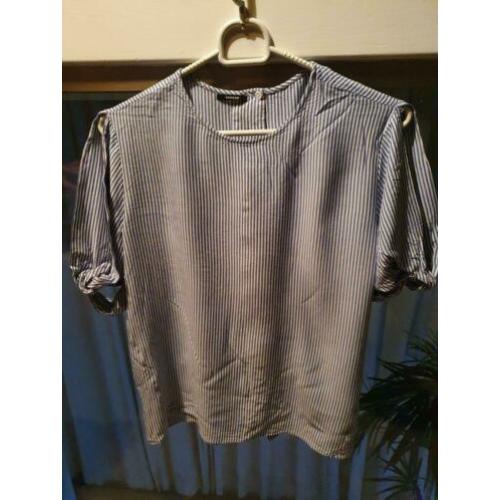 Denham blouse mt xs blauw wit gestreept korte mouw