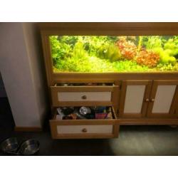 aquarium 160x50x50 compleet in een eiken kast
