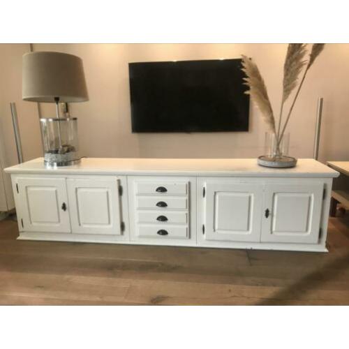 Massief houten landelijk dressoir tvmeubel Wit groot lang