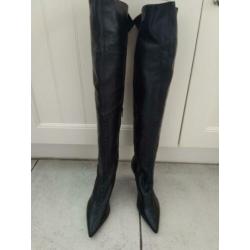 Vintage Over de knie laarzen zwart leer sexy maat 36