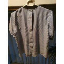 Denham blouse mt xs blauw wit gestreept korte mouw