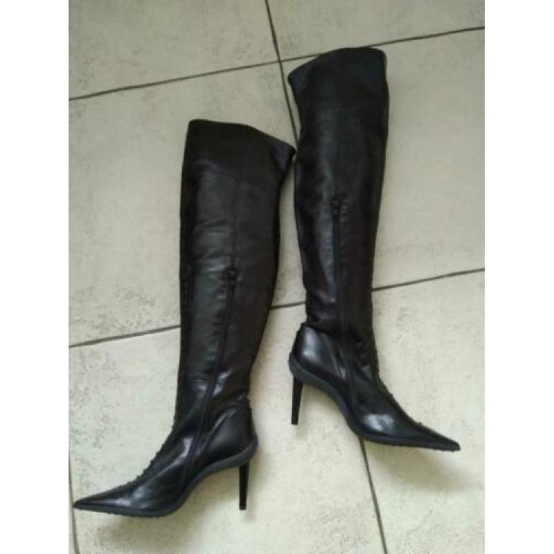Vintage Over de knie laarzen zwart leer sexy maat 36