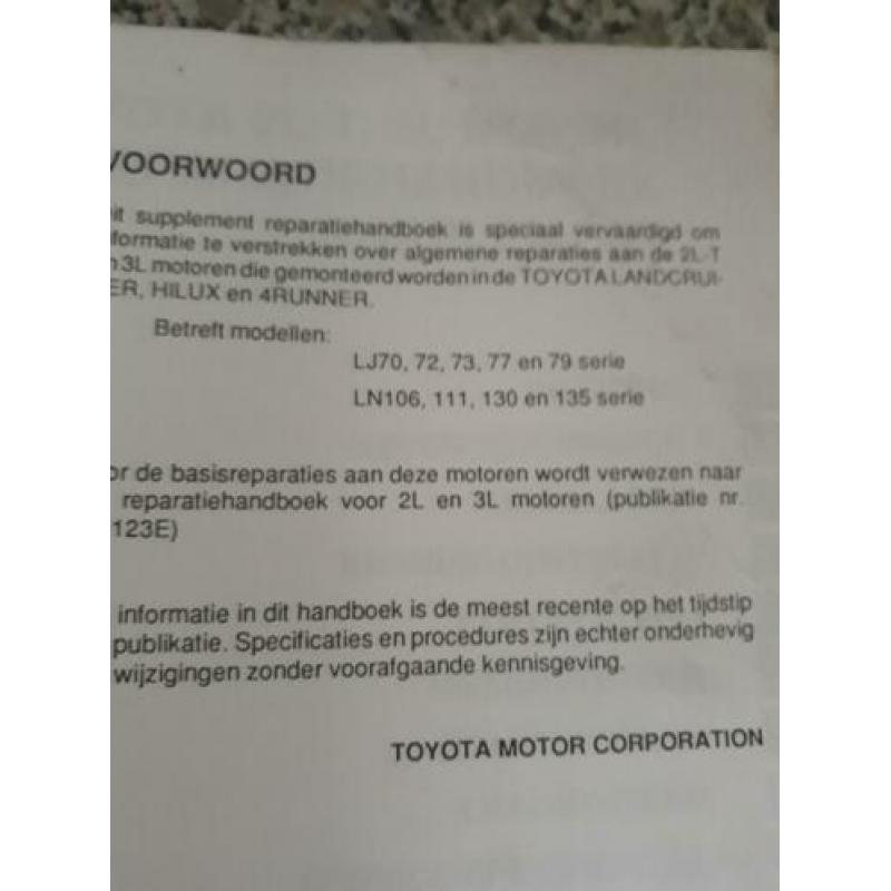 reparatiehandboek toyota 2L,2LT motor landcruiser, hilux
