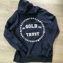 In Gold We Trust, blauwe, katoenen hoodie, maat XXL