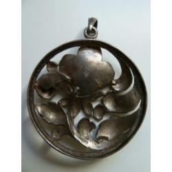 Jugendstil/art nouveau grote florale hanger, zilver/Luxeriös