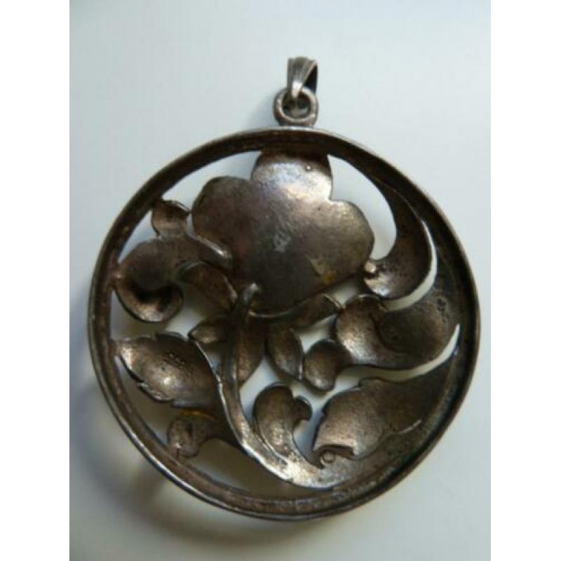 Jugendstil/art nouveau grote florale hanger, zilver/Luxeriös