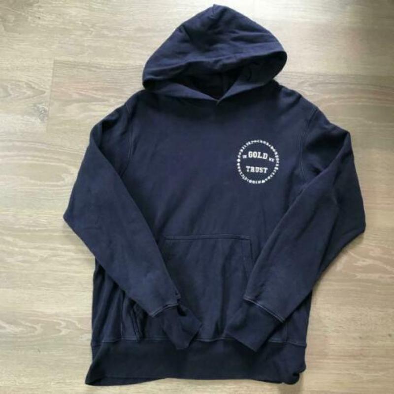 In Gold We Trust, blauwe, katoenen hoodie, maat XXL