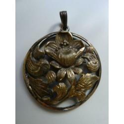 Jugendstil/art nouveau grote florale hanger, zilver/Luxeriös
