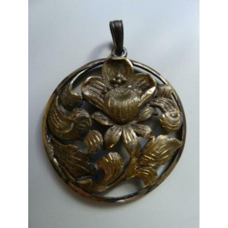 Jugendstil/art nouveau grote florale hanger, zilver/Luxeriös