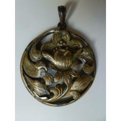 Jugendstil/art nouveau grote florale hanger, zilver/Luxeriös