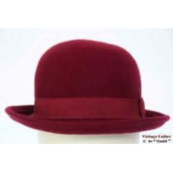 Vintage dameshoed Zachte bolhoed bordeaux rood 57