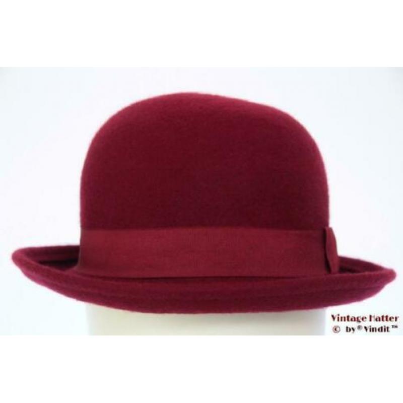 Vintage dameshoed Zachte bolhoed bordeaux rood 57