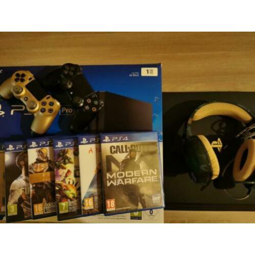 Ps4 pro 1TB + games, 2 controllers, headset & originele doo