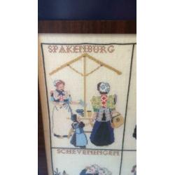 Schilderij kruissteek Klederdrachtten met houten lijst