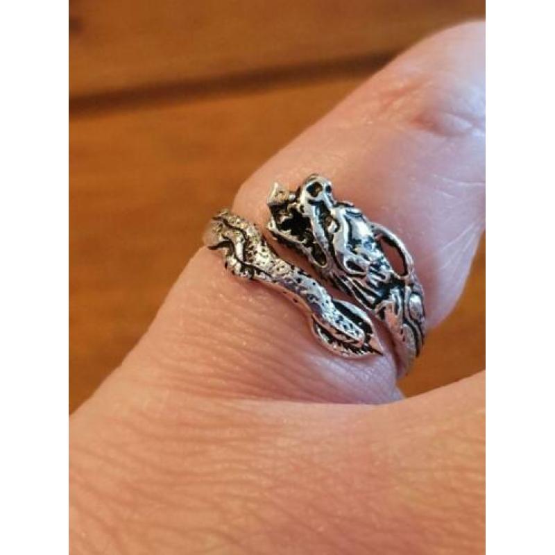 Maat 16,25 - Mooie zilveren (925) DRAKEN ring !!!!