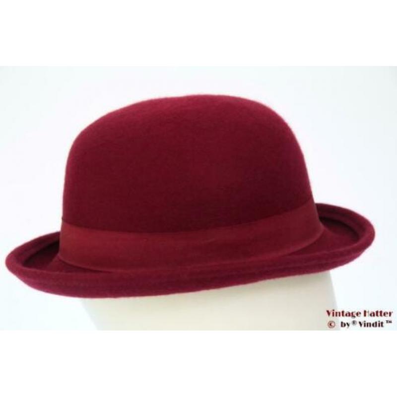 Vintage dameshoed Zachte bolhoed bordeaux rood 57