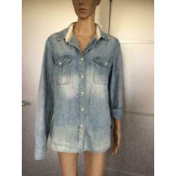 D585 VANILIA maat 40=M blouse spijkerblouse jeans blauw