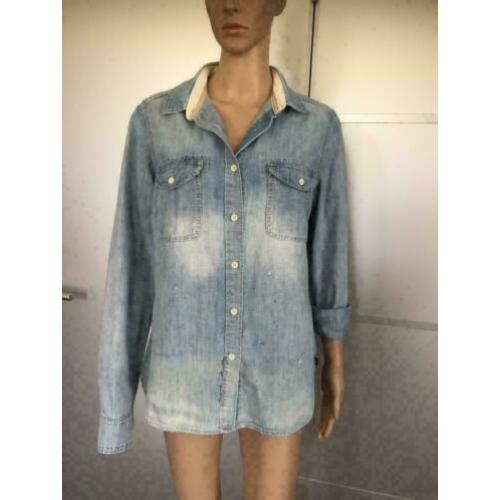 D585 VANILIA maat 40=M blouse spijkerblouse jeans blauw