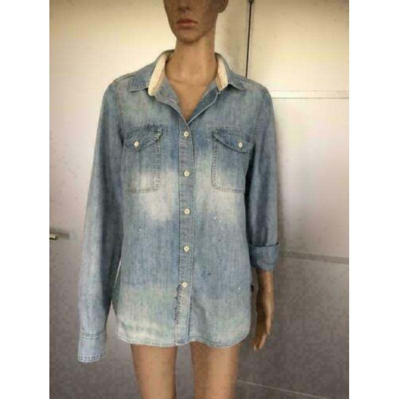 D585 VANILIA maat 40=M blouse spijkerblouse jeans blauw