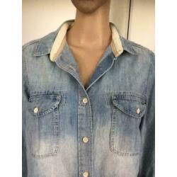 D585 VANILIA maat 40=M blouse spijkerblouse jeans blauw