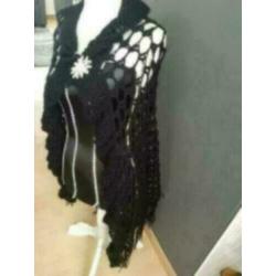 HANDMADE Zwarte PONCHO/Omslagsjaal Incl.Verzenden!!!!!!
