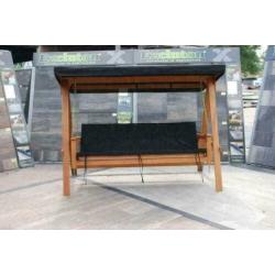 Schommelbank van hardhout met luifel, kussens en ligstand