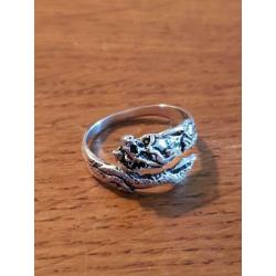 Maat 16,25 - Mooie zilveren (925) DRAKEN ring !!!!