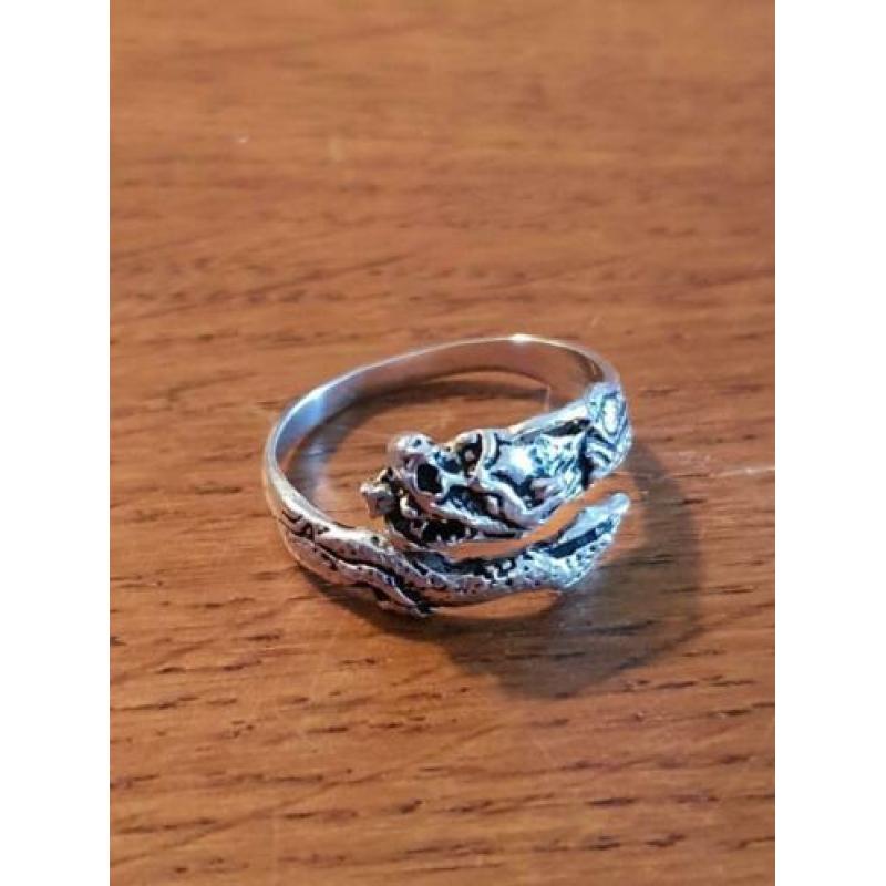 Maat 16,25 - Mooie zilveren (925) DRAKEN ring !!!!