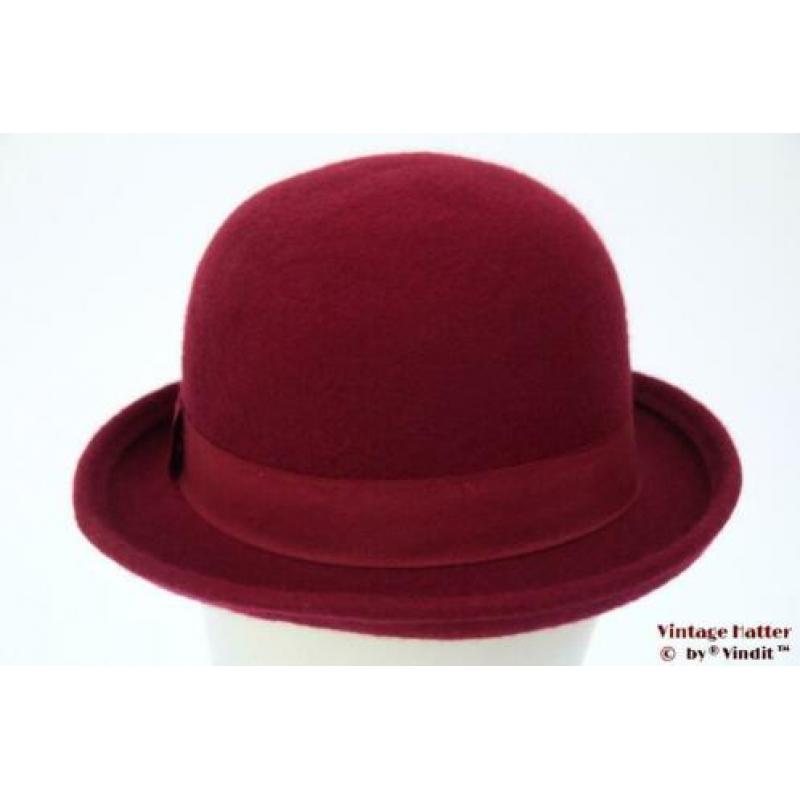 Vintage dameshoed Zachte bolhoed bordeaux rood 57