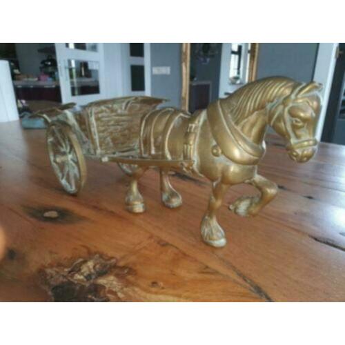 Zeer mooie Bronzen Paard met wagen