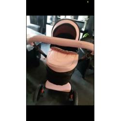 Nieuwe Zwart Roze 3in1 Kinderwagen.