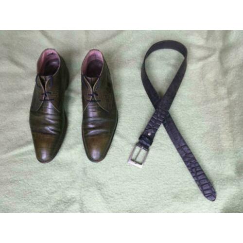 Floris van Bommel, groen croc, prima zolen & hakken + riem