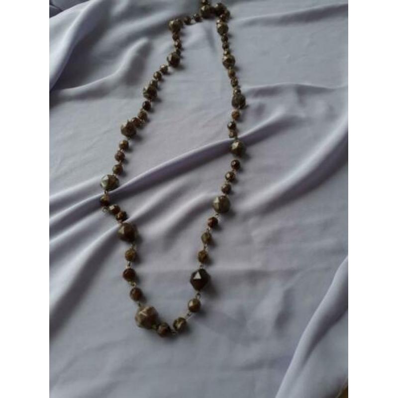 Vintage 1950 50s lange ketting met tijgeroog kralen tussen