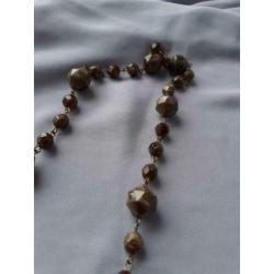 Vintage 1950 50s lange ketting met tijgeroog kralen tussen