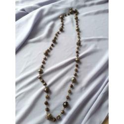 Vintage 1950 50s lange ketting met tijgeroog kralen tussen