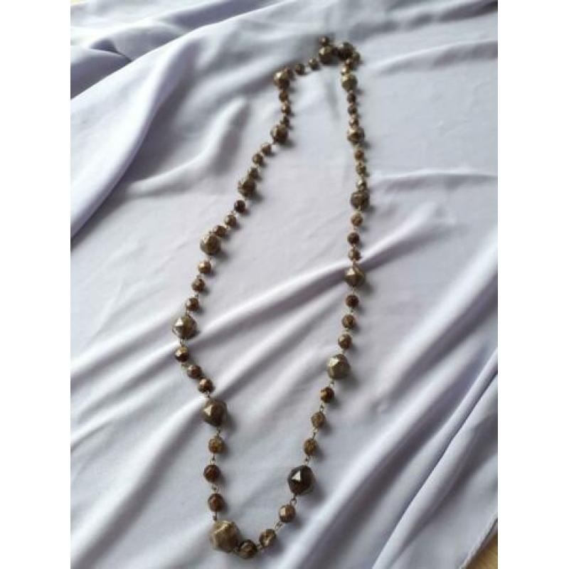 Vintage 1950 50s lange ketting met tijgeroog kralen tussen
