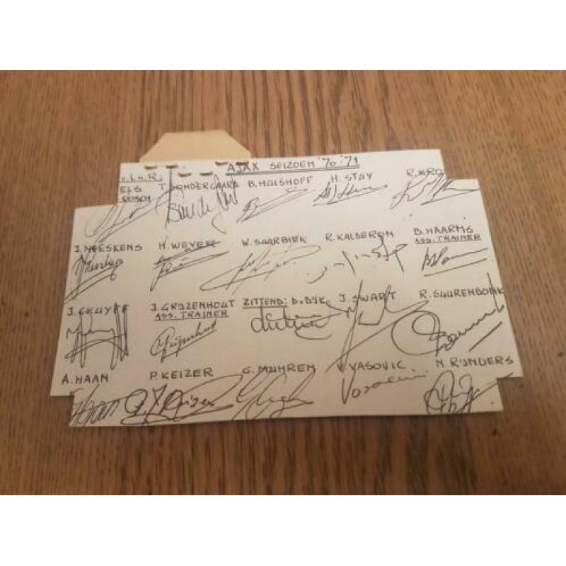 Oude Ajax handtekeningenkaart 70-71 met o.a. Johan Cruijff.
