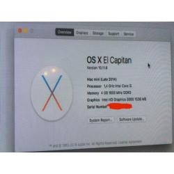 Mac Mini 2014 i5 4gb met 120GB sata SSD
