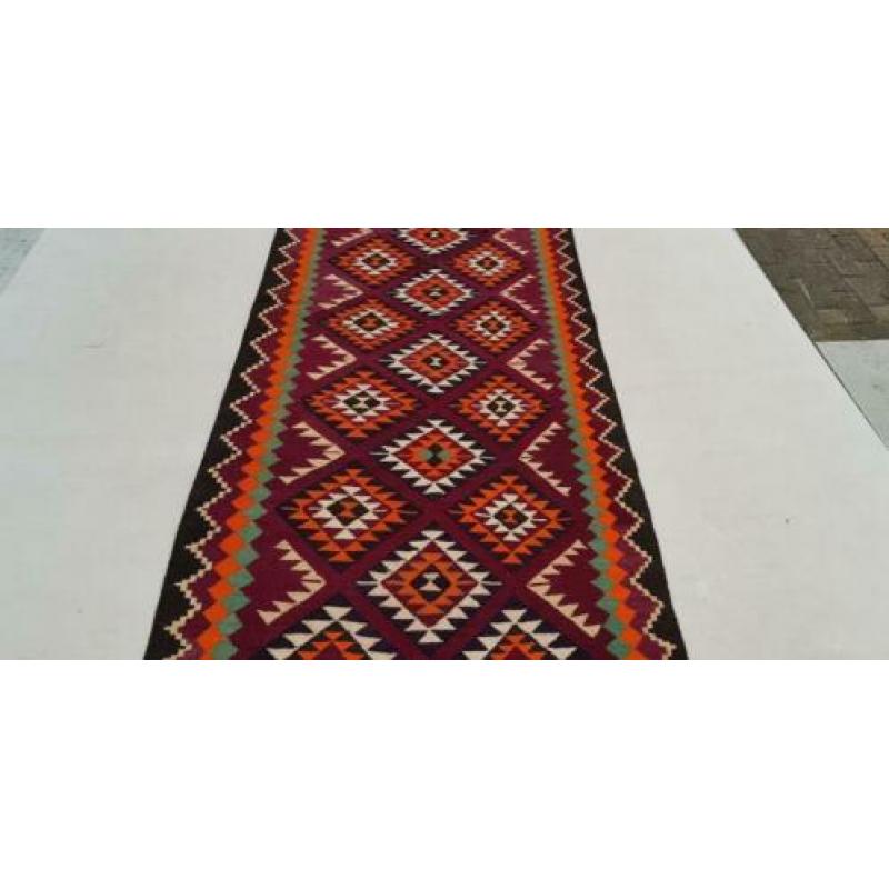 Vintage kelim kleed loper 350x112 cm vloerkleed tapijt kelim