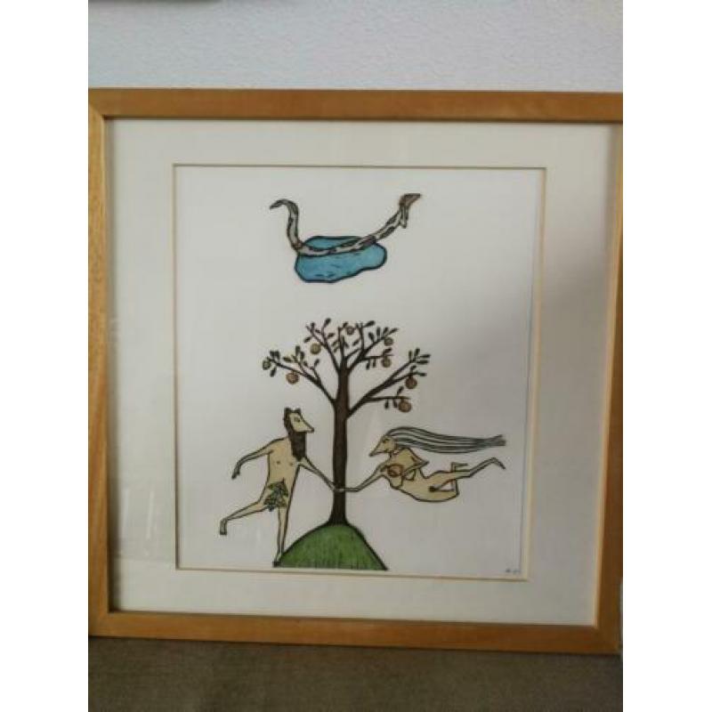 3 collages getekend door Anne van Buul in lijst